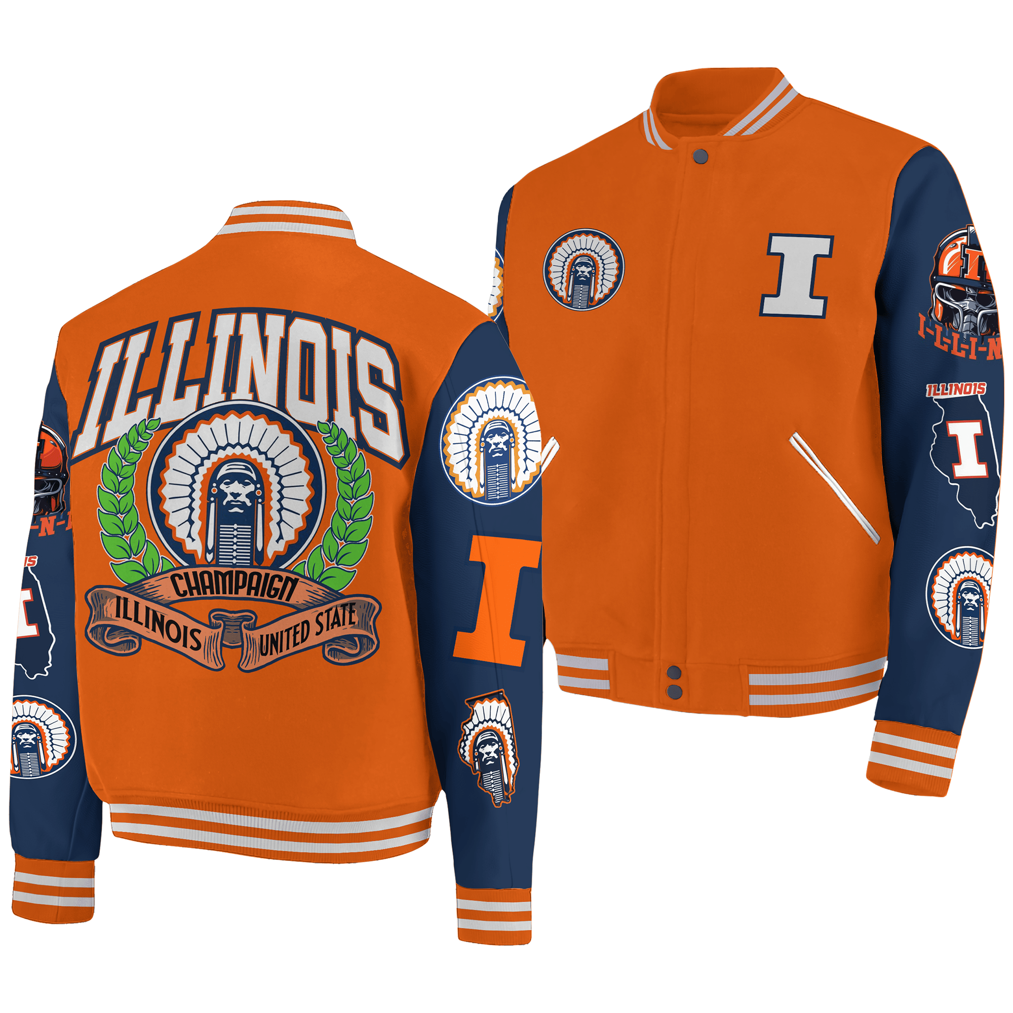 Illinois Fighting Illini NCAA Style Baseball Jacket For Fans