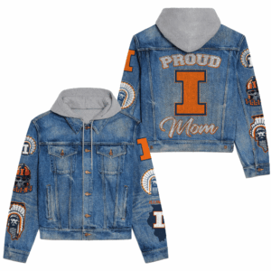 Illinois Fighting Illini NCAA Style Hooded Denim Jacket For Fans