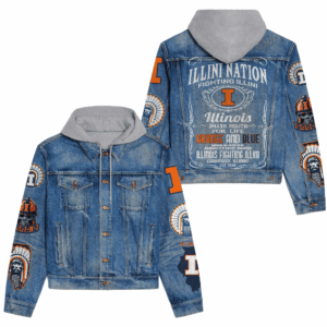 Illinois Fighting Illini NCAA Style Hooded Denim Jacket For Fans