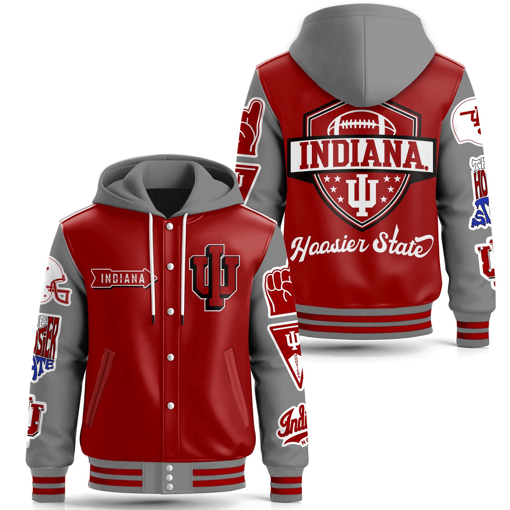 Indiana Hoosiers NCAA Style Leather Baseball Jacket With Hooded For Fans