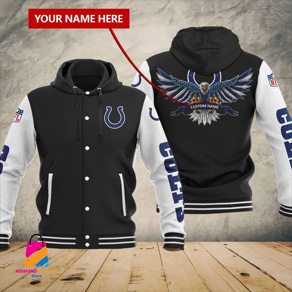 Indianapolis Colts NFL Style Hooded Baseball Jacket For Fan