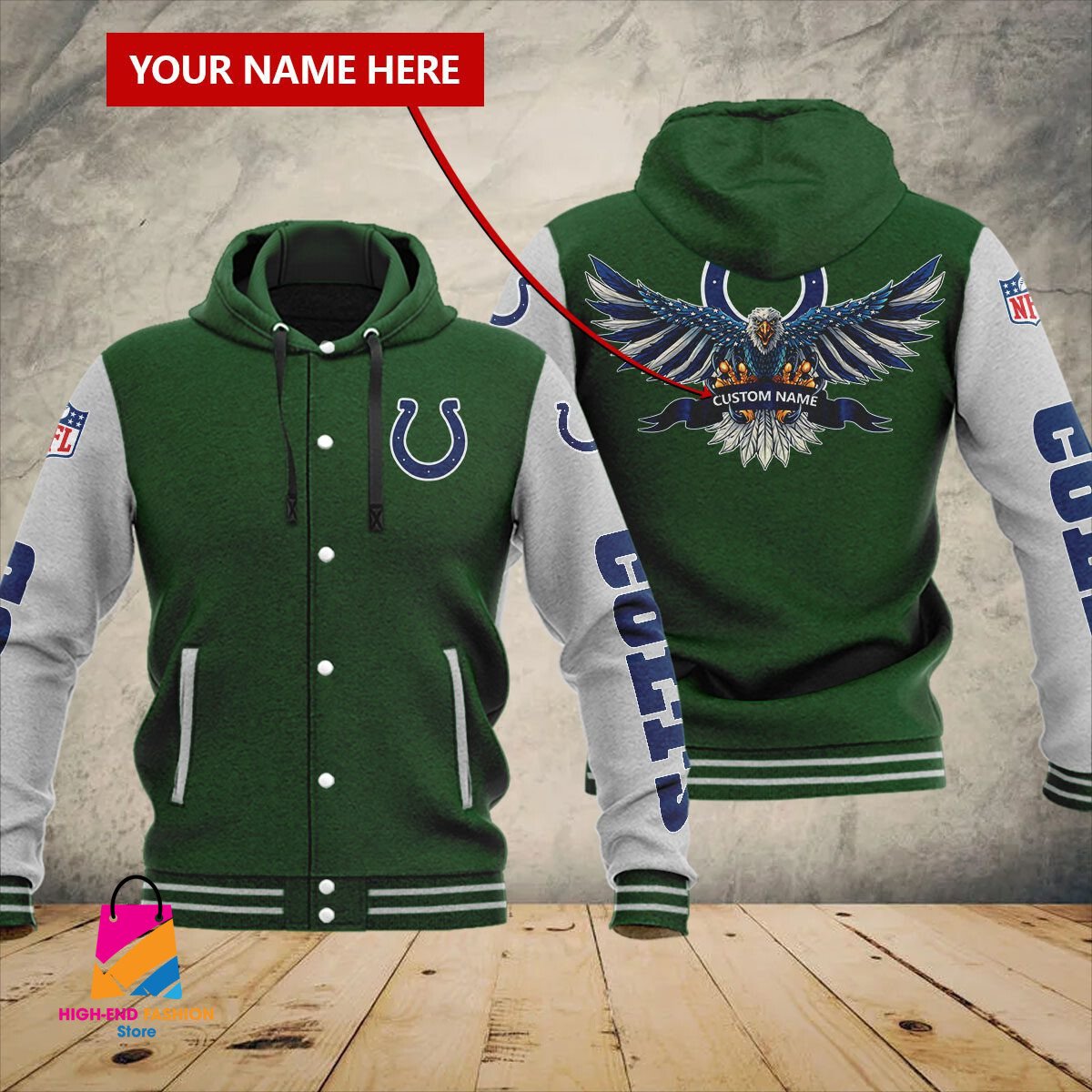Indianapolis Colts NFL Style Hooded Baseball Jacket For Fan