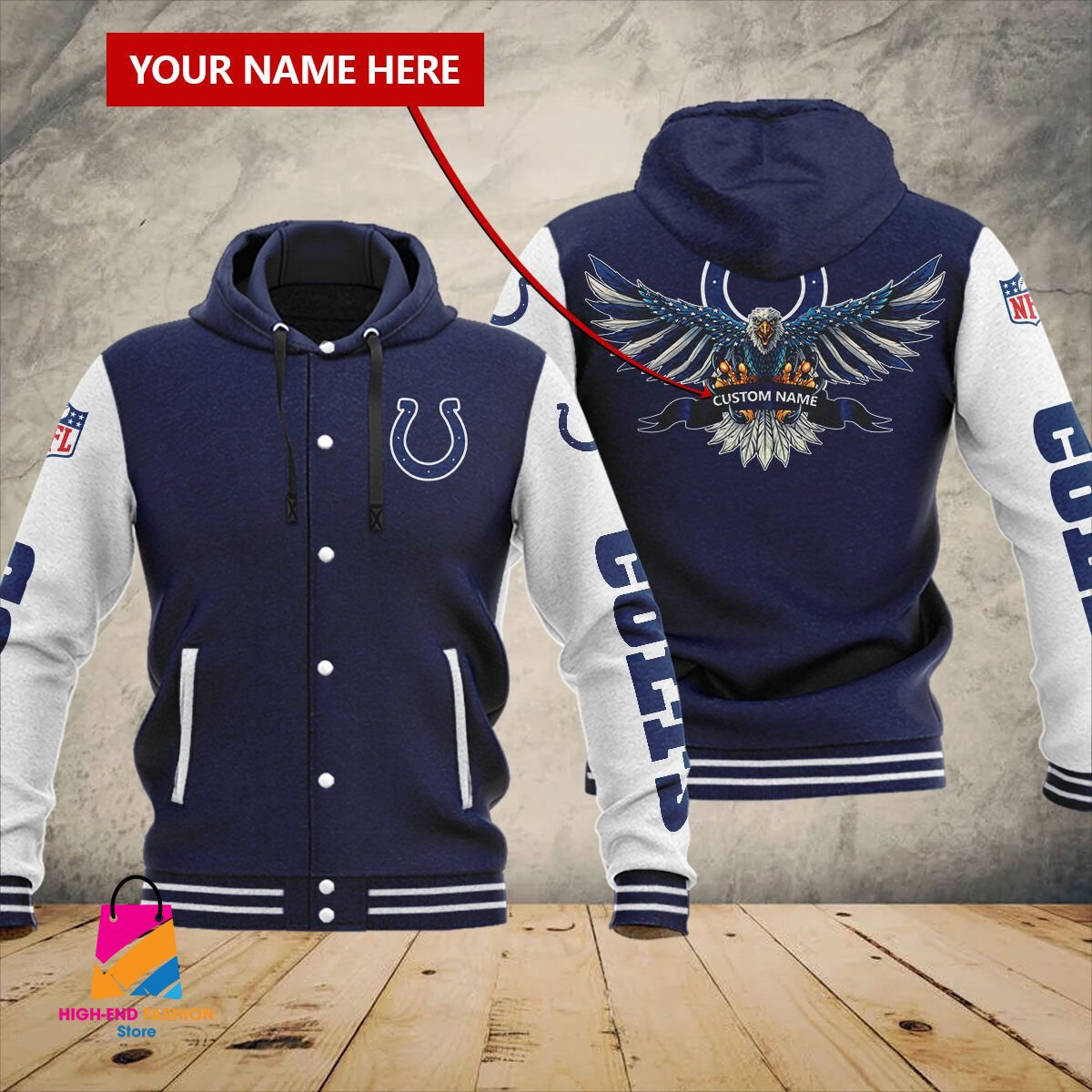 Indianapolis Colts NFL Style Hooded Baseball Jacket For Fan