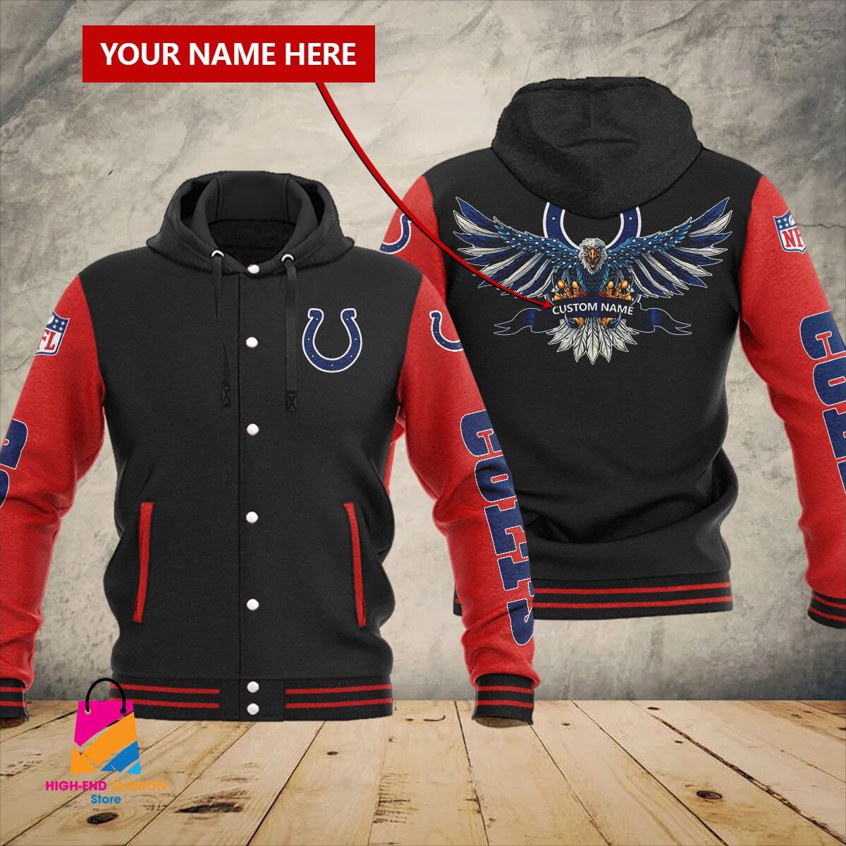 Indianapolis Colts NFL Style Hooded Baseball Jacket For Fan