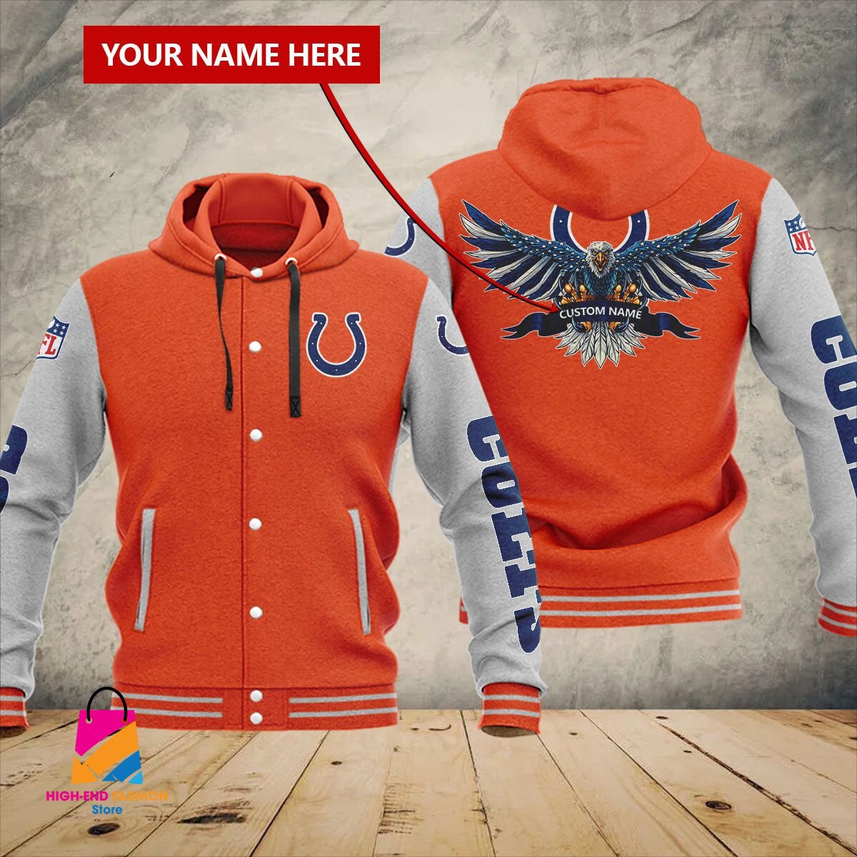 Indianapolis Colts NFL Style Hooded Baseball Jacket For Fan