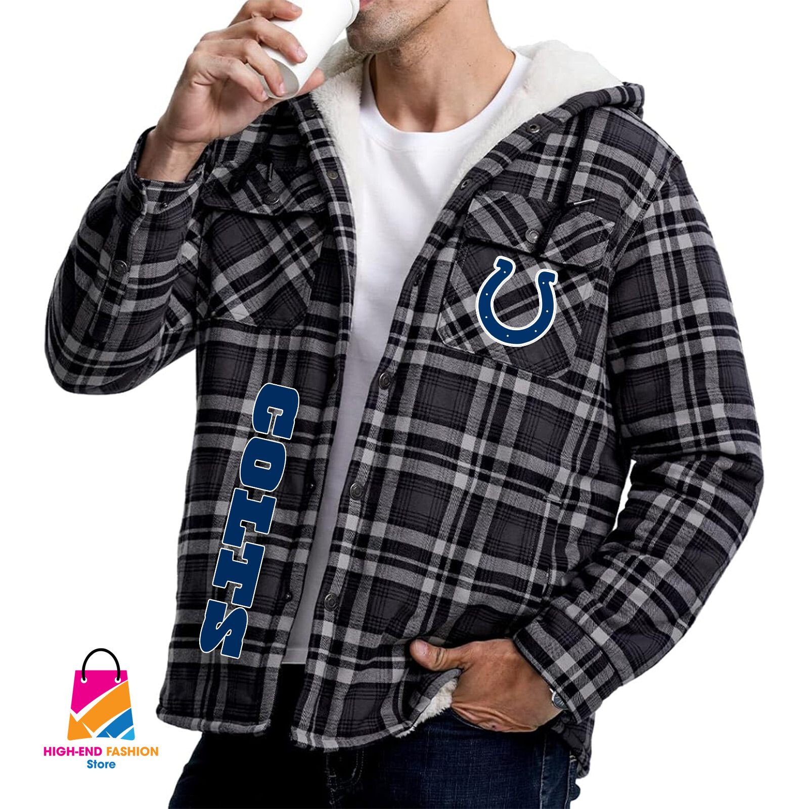 Indianapolis Colts NFL Style Zip Fleece Flannel Jacket For Fans