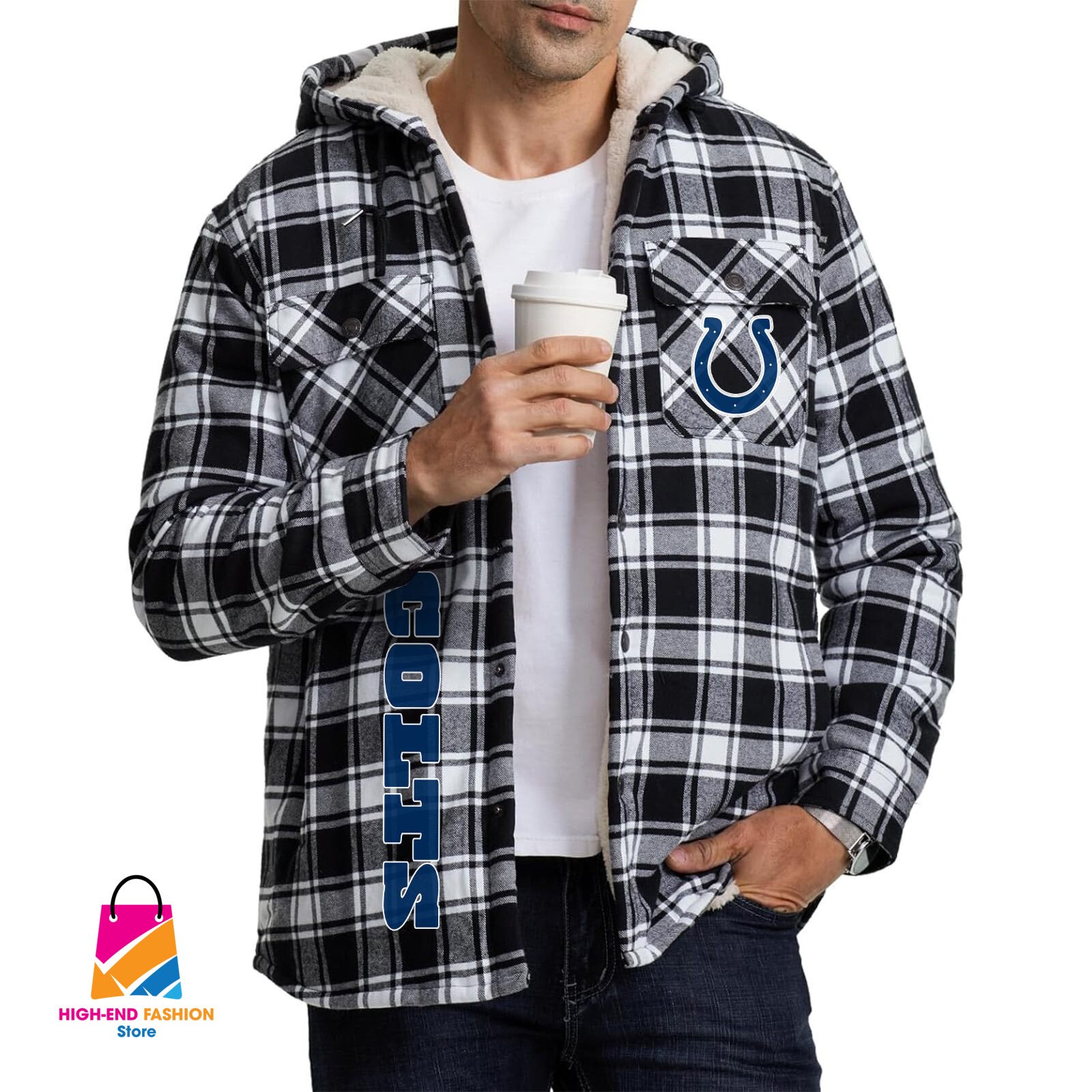 Indianapolis Colts NFL Style Zip Fleece Flannel Jacket For Fans