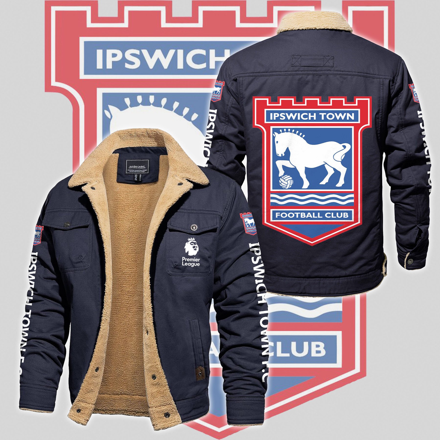 Ipswich Town F.C EPL Style Fleece Thermal Cotton Jacket For Fans