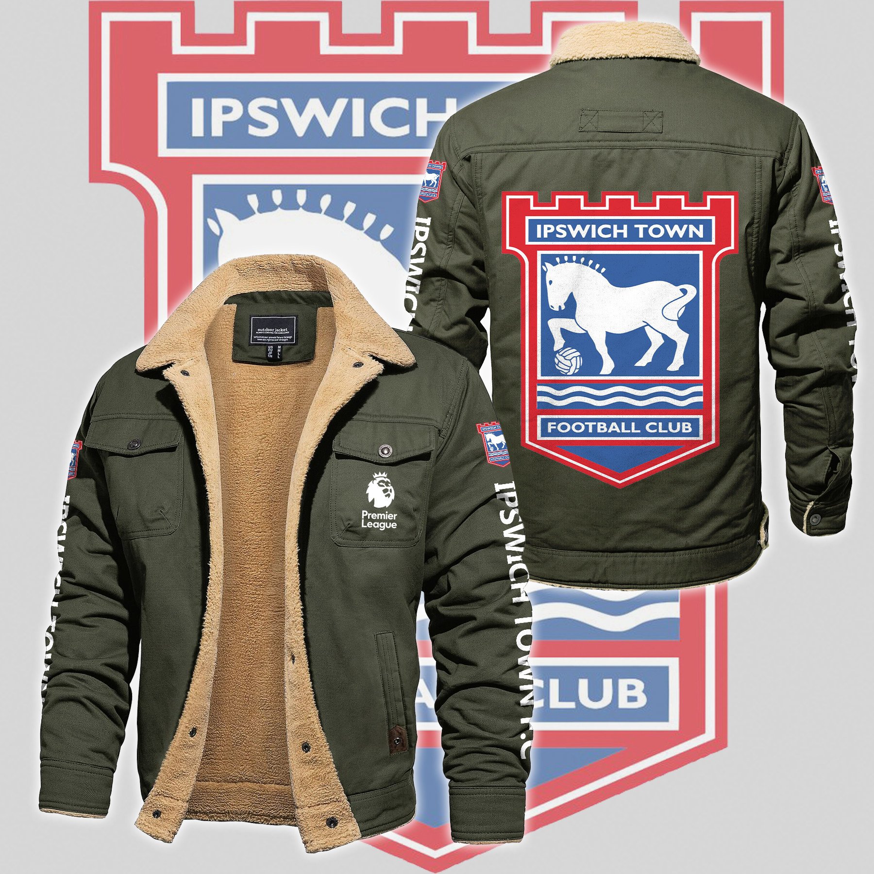 Ipswich Town F.C EPL Style Fleece Thermal Cotton Jacket For Fans