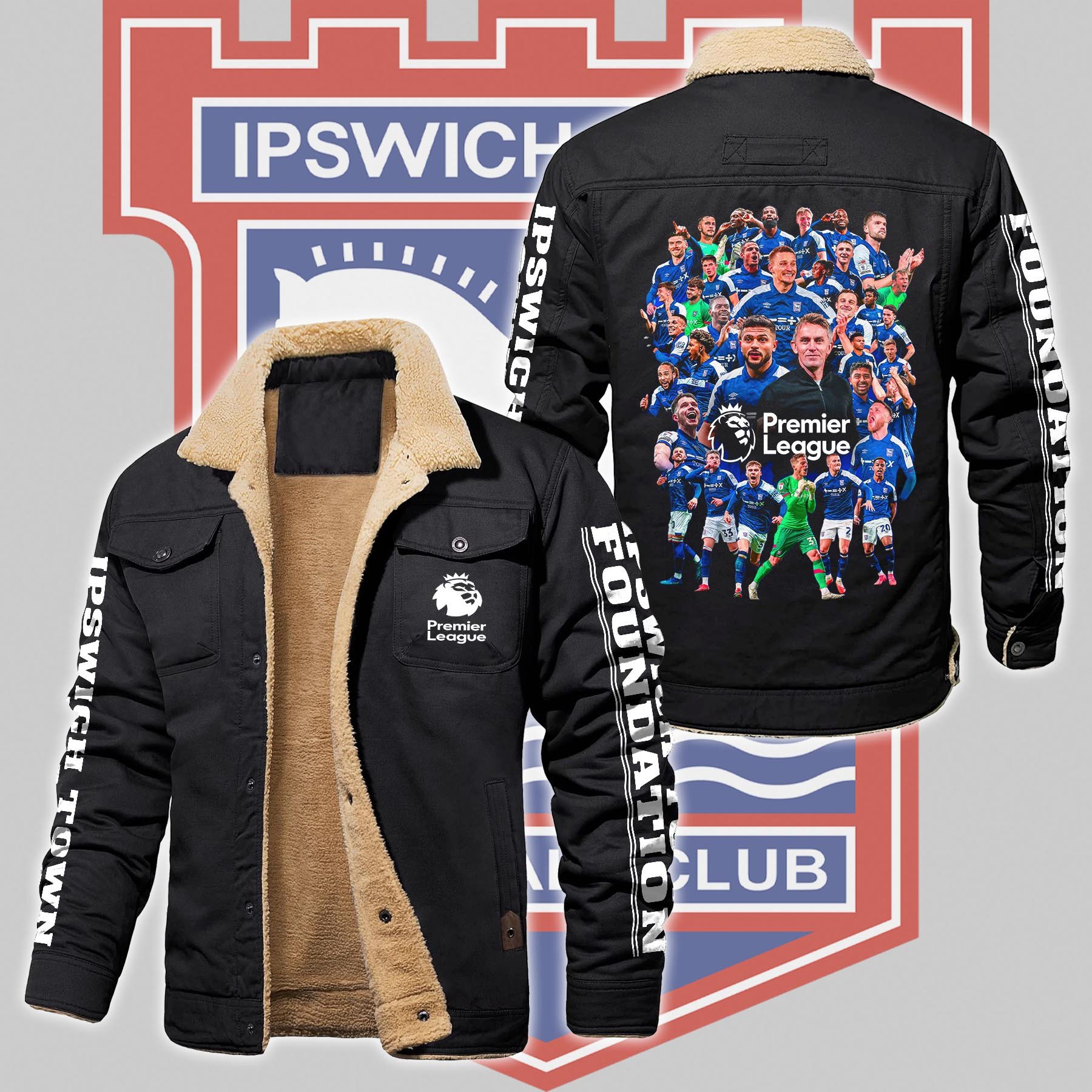 Ipswich Town F.C EPL Style Fleece Thermal Cotton Jacket For Fans