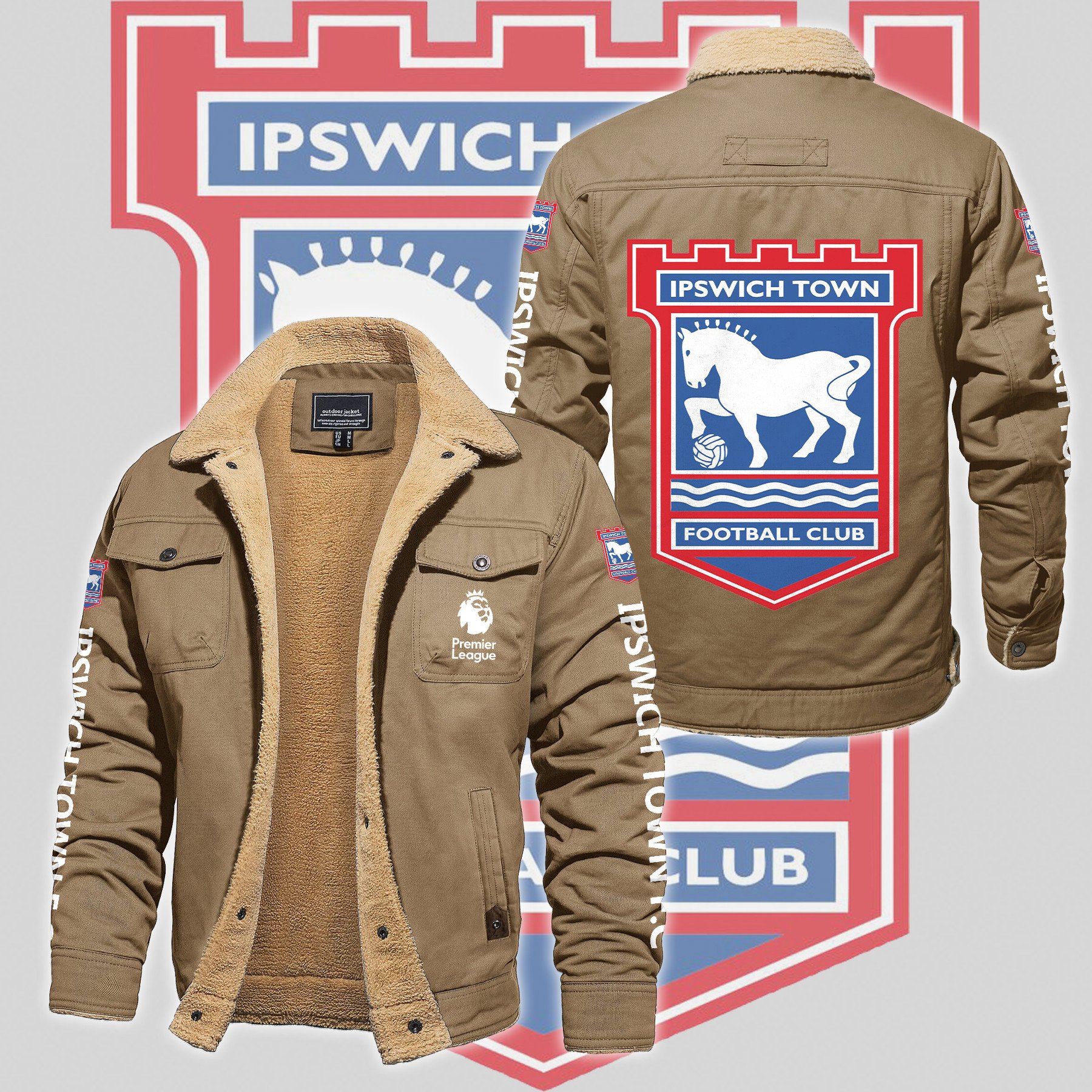 Ipswich Town F.C EPL Style Fleece Thermal Cotton Jacket For Fans