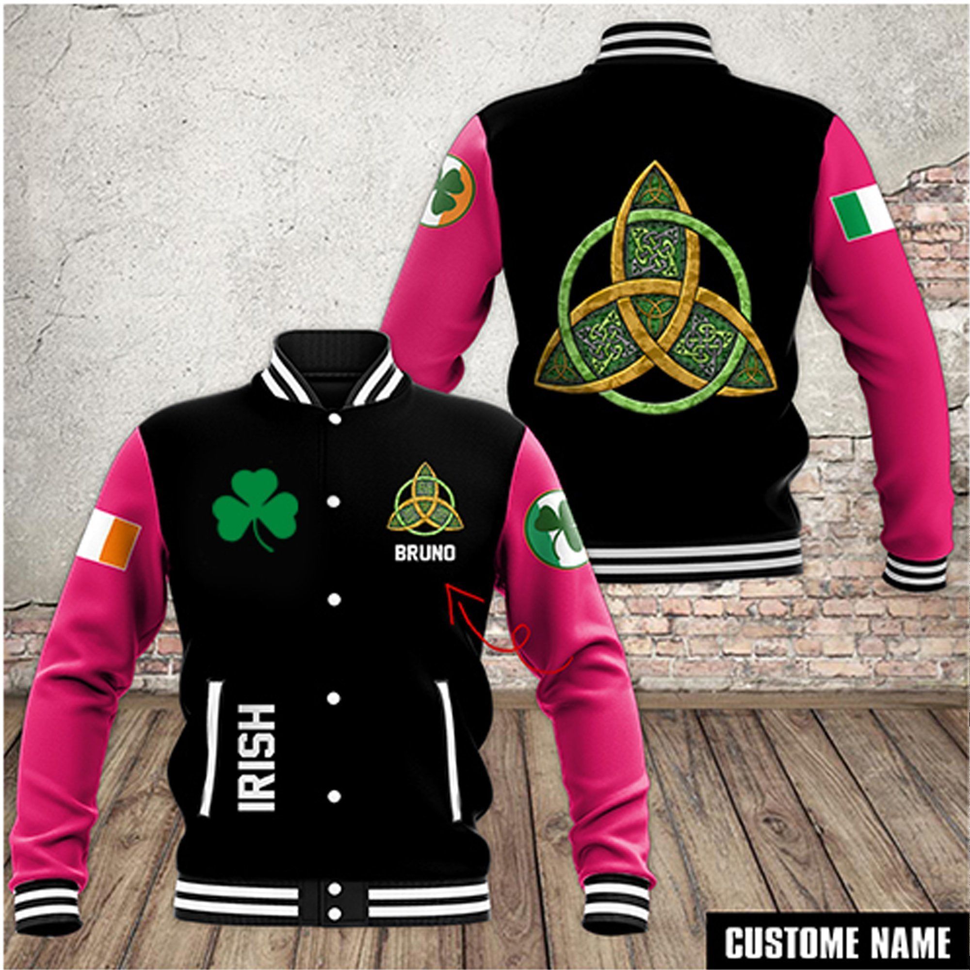 Irish Shamrock Style Baseball Jacket For Fans