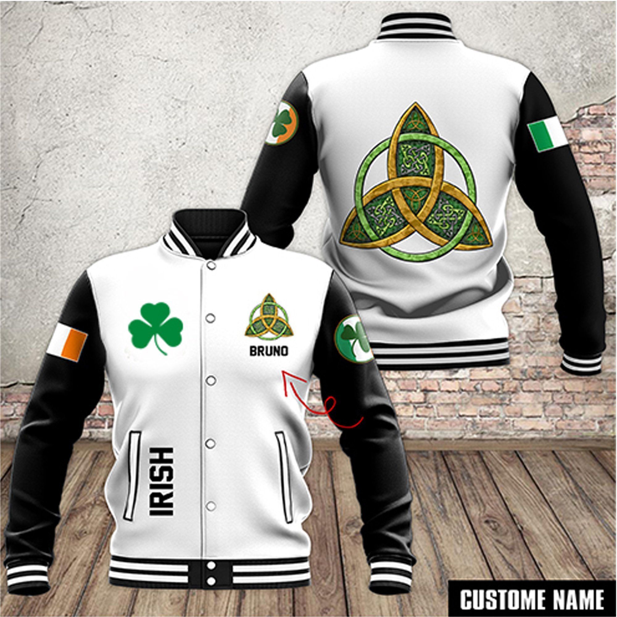 Irish Shamrock Style Baseball Jacket For Fans