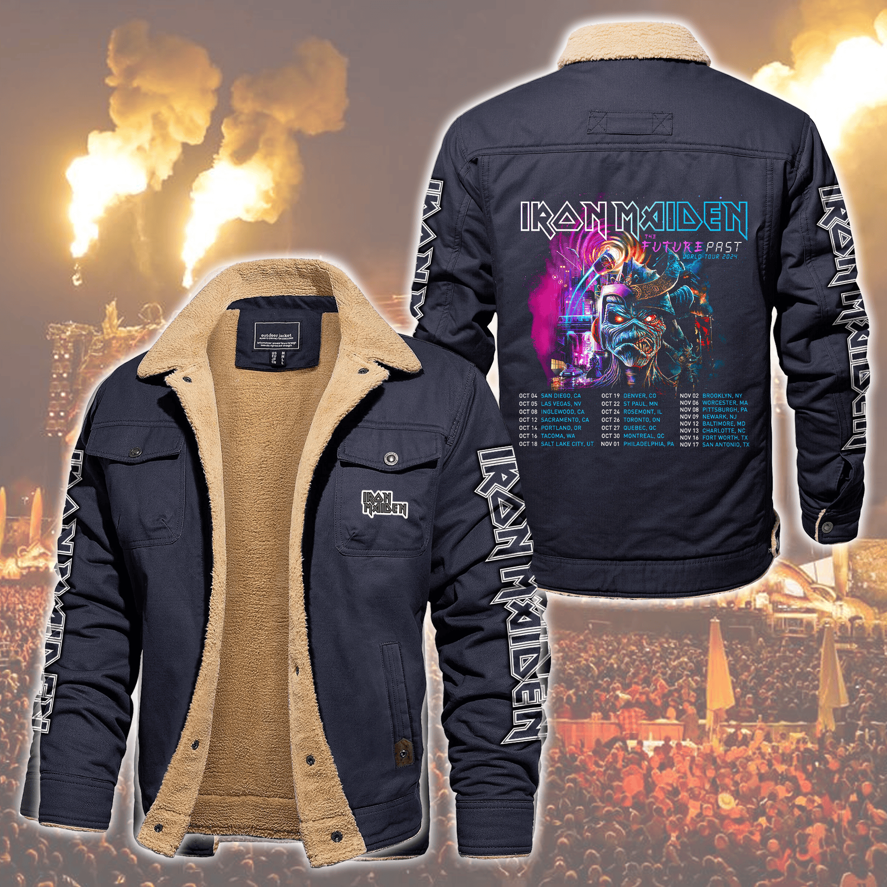 Iron Maiden Music Style Fleece Thermal Cotton Jacket For Fans