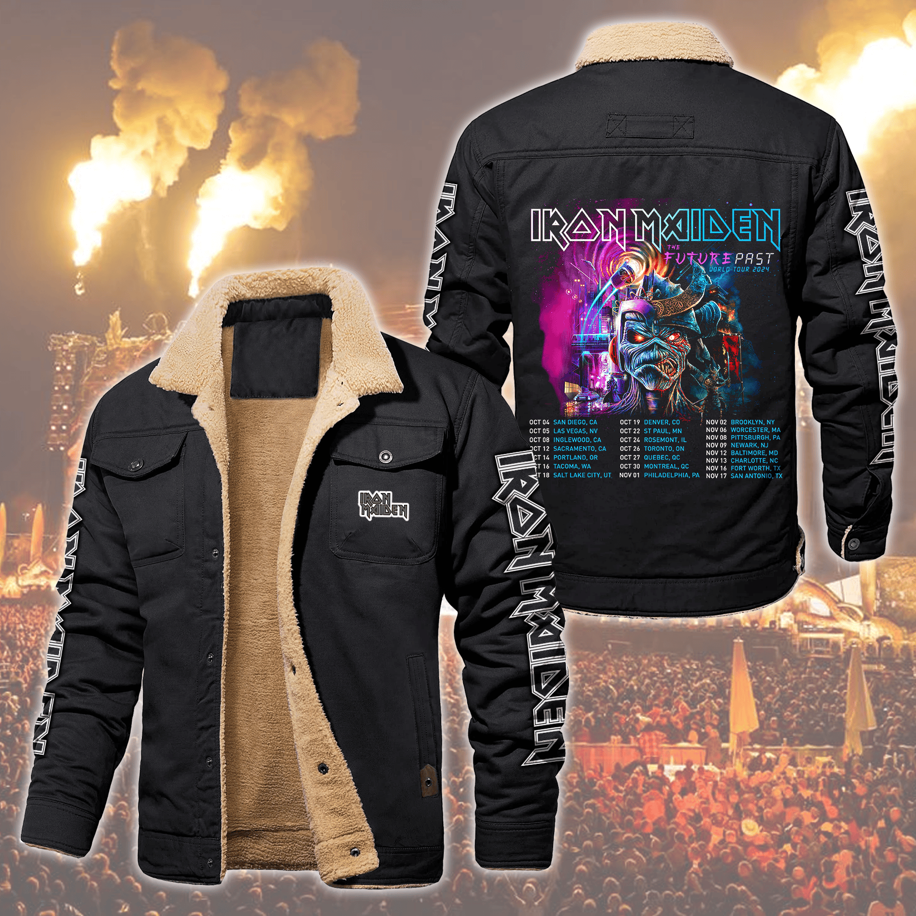 Iron Maiden Music Style Fleece Thermal Cotton Jacket For Fans