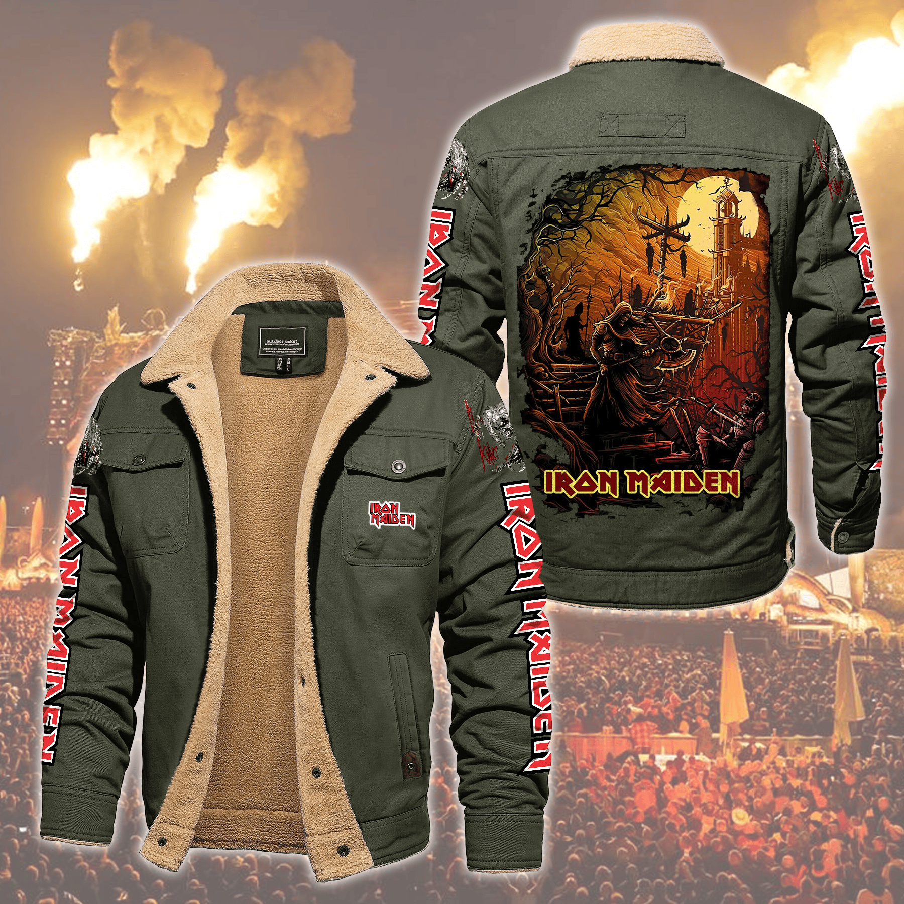 Iron Maiden Music Style Fleece Thermal Cotton Jacket For Fans