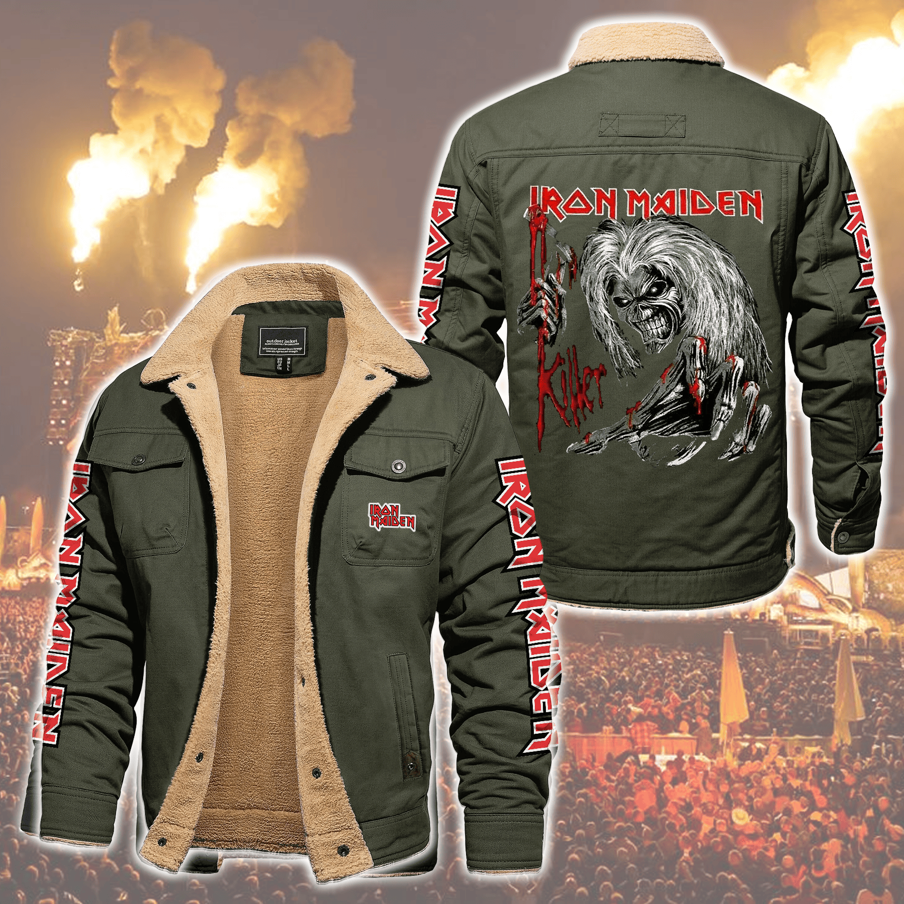 Iron Maiden Music Style Fleece Thermal Cotton Jacket For Fans