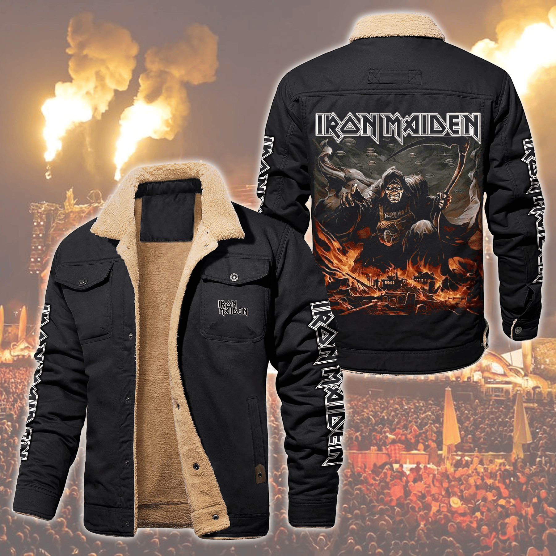 Iron Maiden Music Style Fleece Thermal Cotton Jacket For Fans
