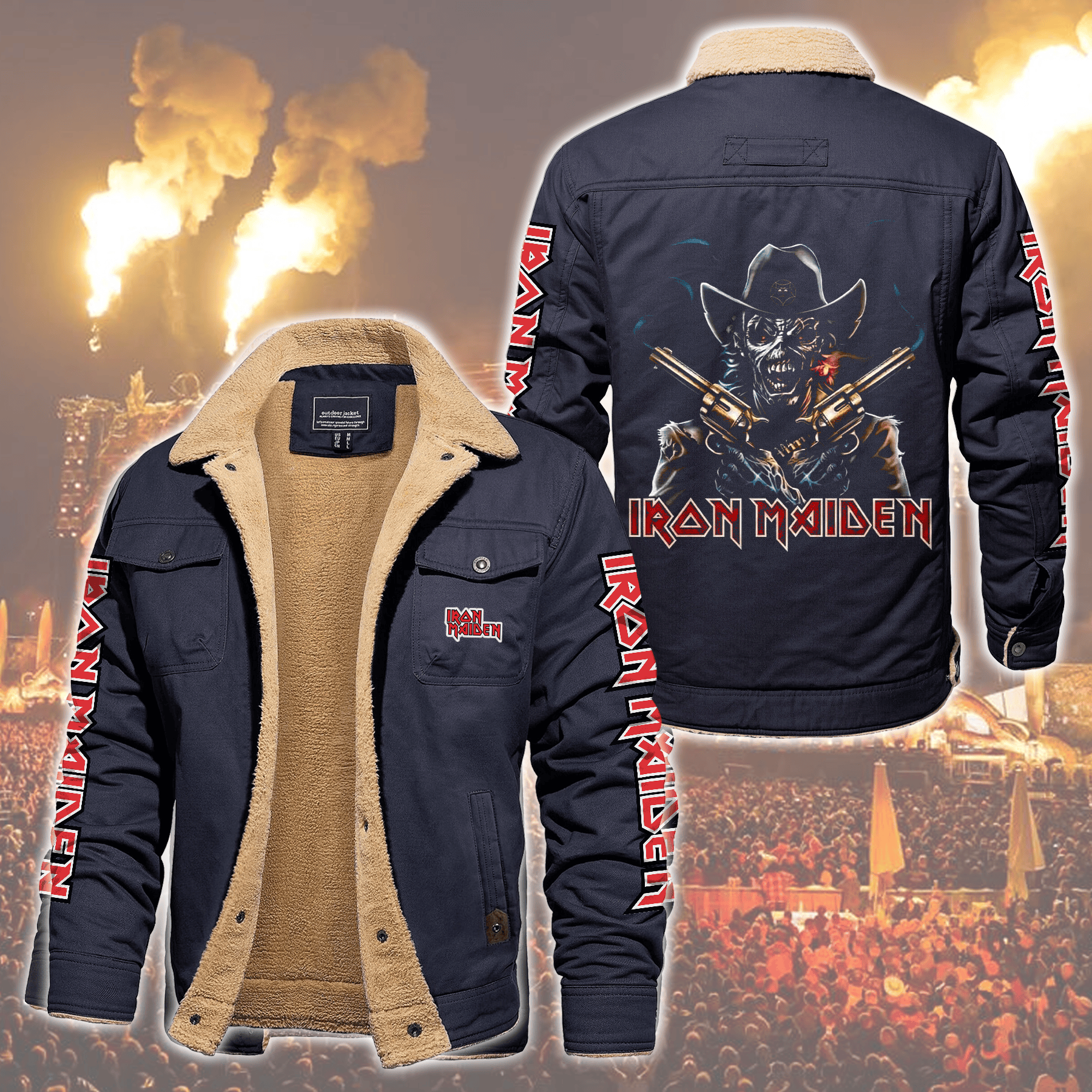 Iron Maiden Music Style Fleece Thermal Cotton Jacket For Fans