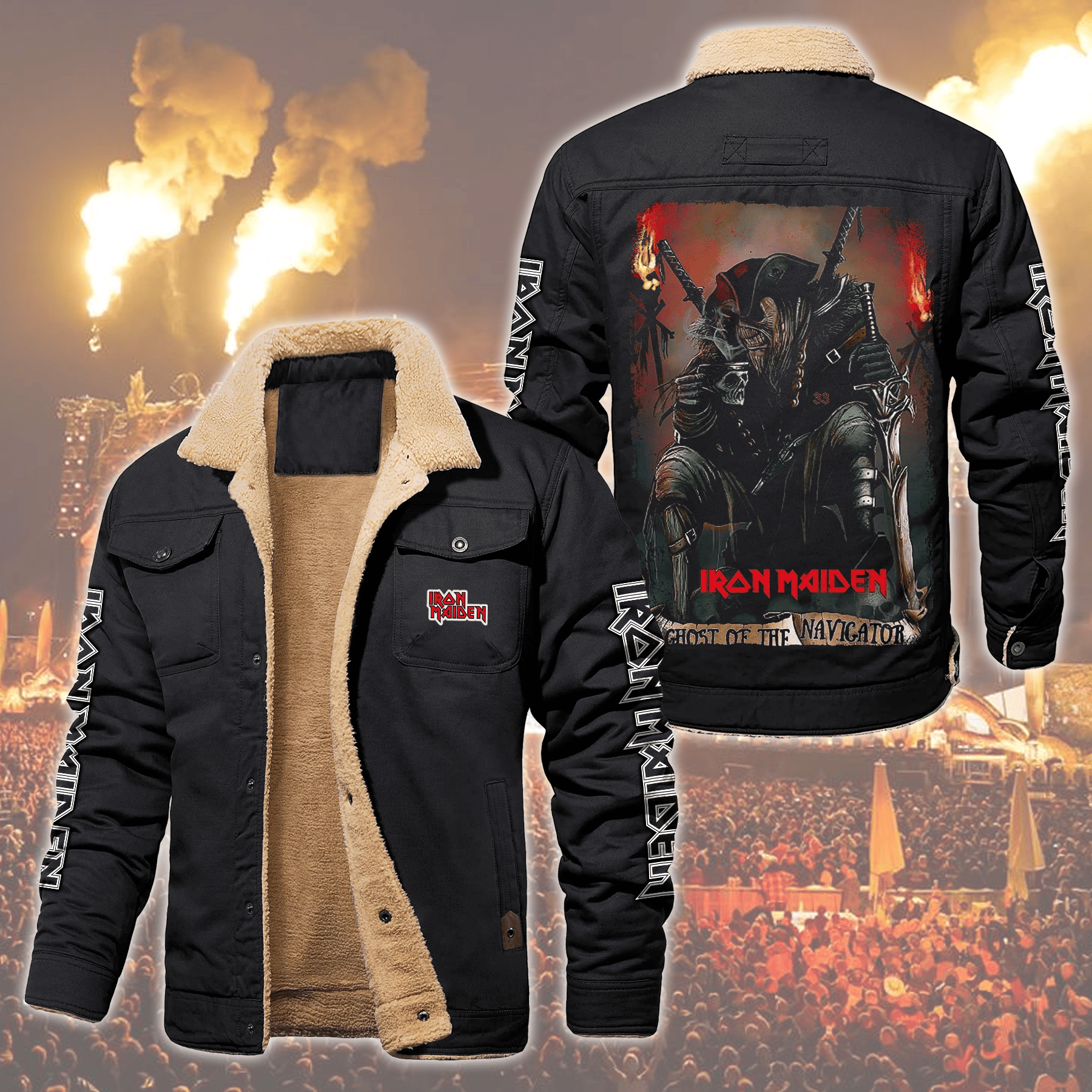 Iron Maiden Music Style Fleece Thermal Cotton Jacket For Fans