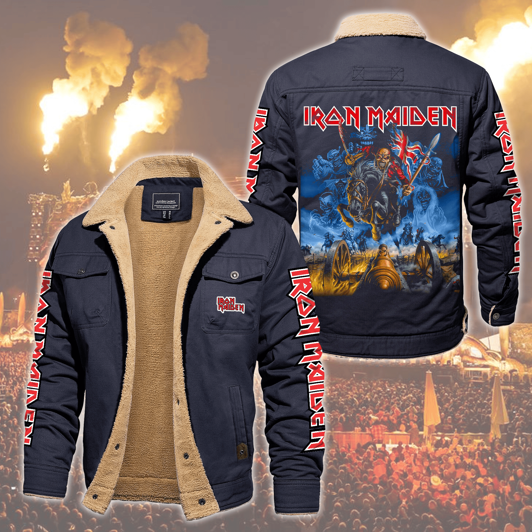 Iron Maiden Music Style Fleece Thermal Cotton Jacket For Fans