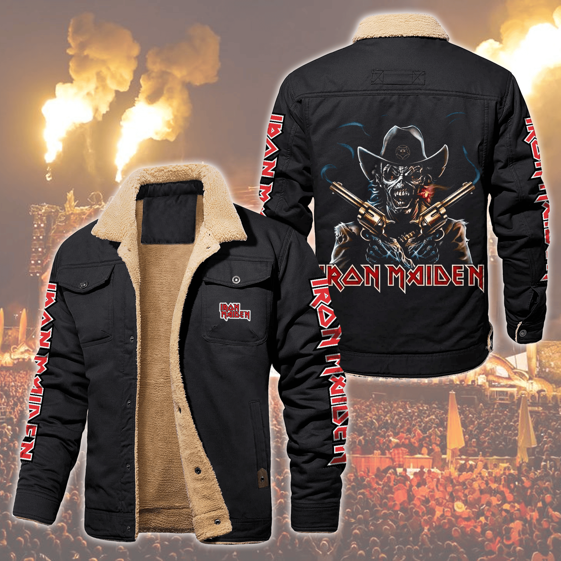 Iron Maiden Music Style Fleece Thermal Cotton Jacket For Fans