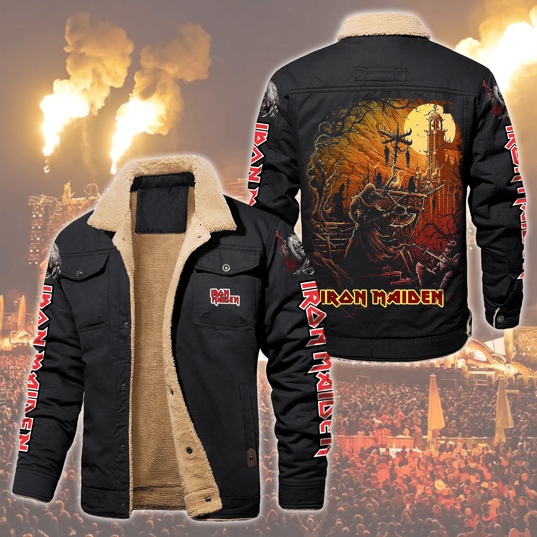 Iron Maiden Music Style Fleece Thermal Cotton Jacket For Fans