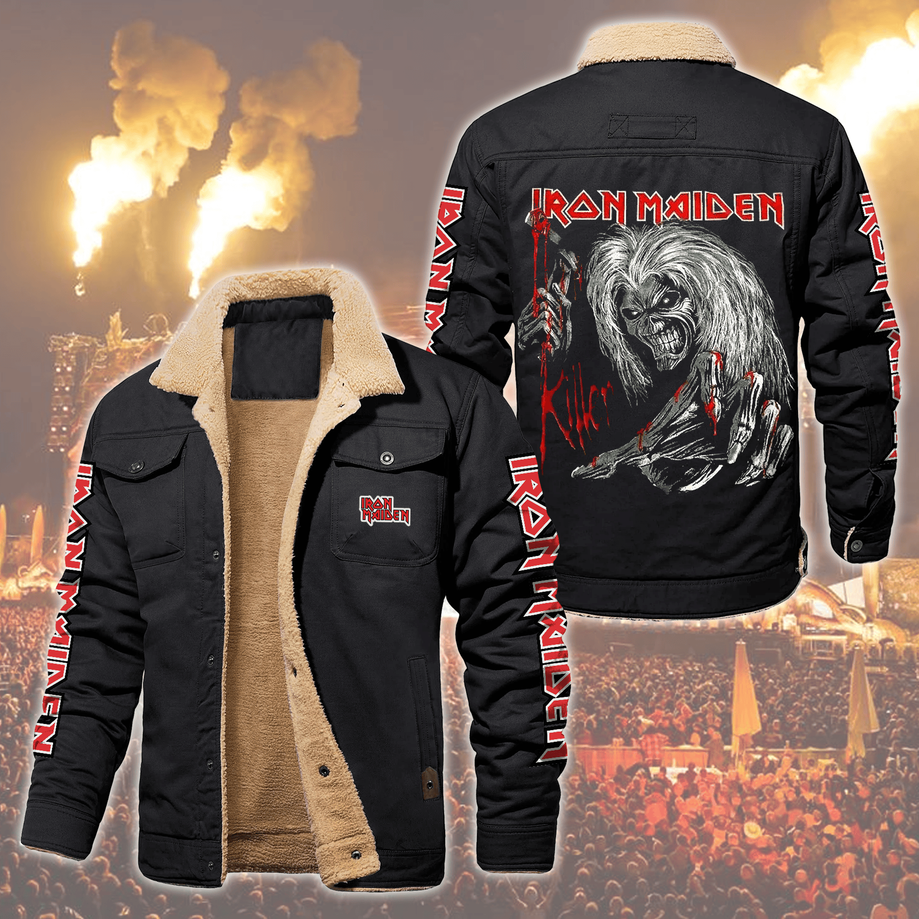 Iron Maiden Music Style Fleece Thermal Cotton Jacket For Fans