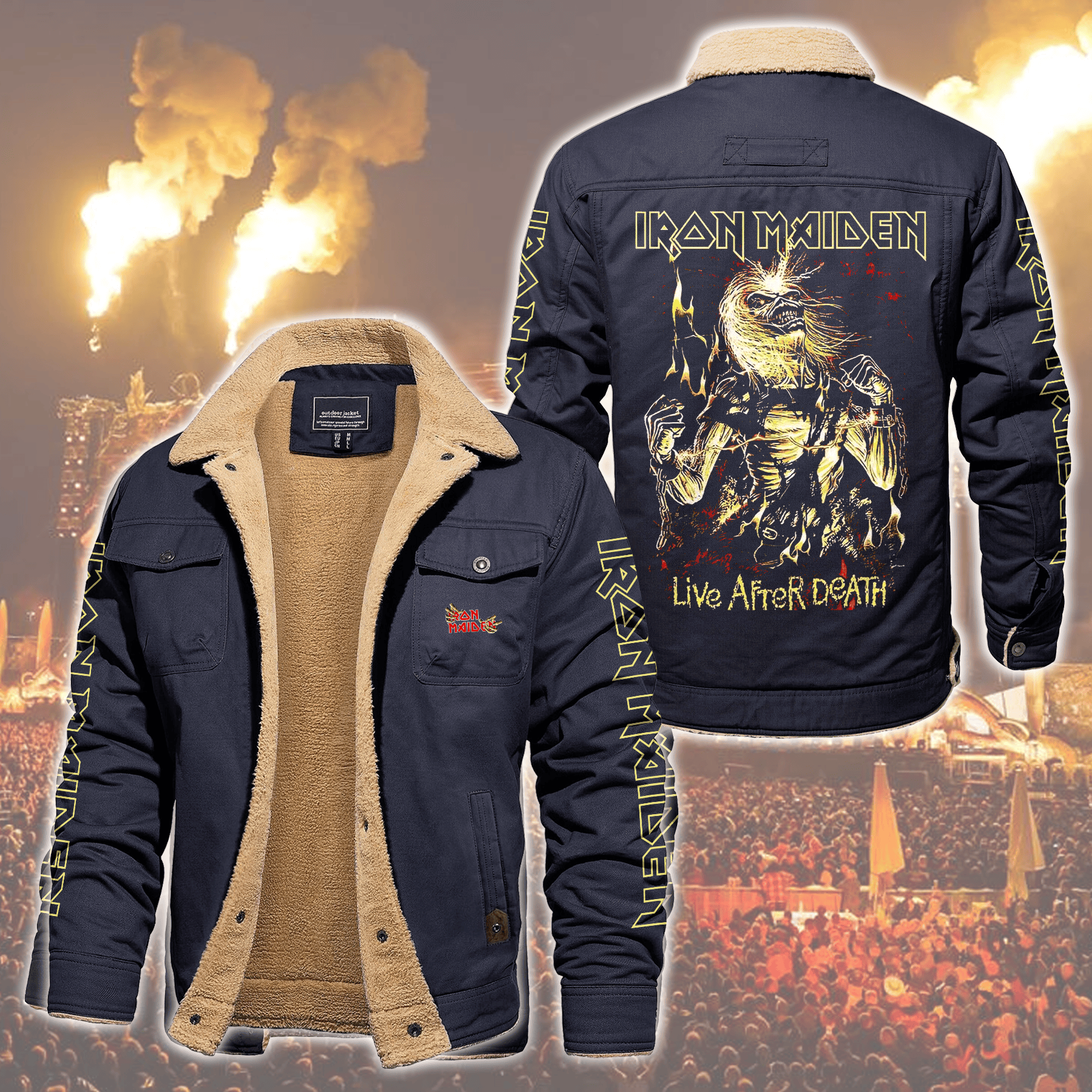 Iron Maiden Music Style Fleece Thermal Cotton Jacket For Fans