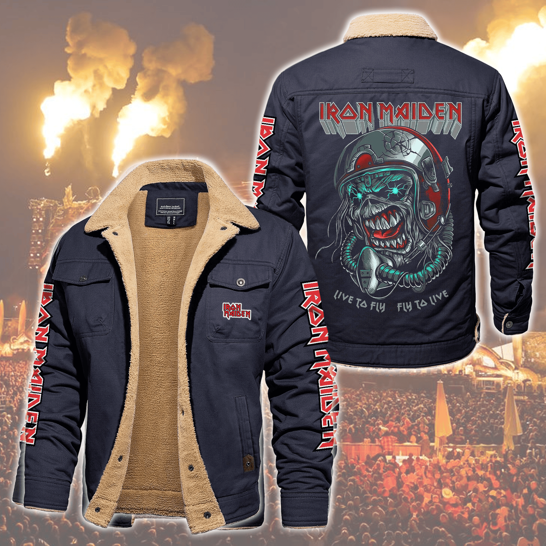 Iron Maiden Music Style Fleece Thermal Cotton Jacket For Fans
