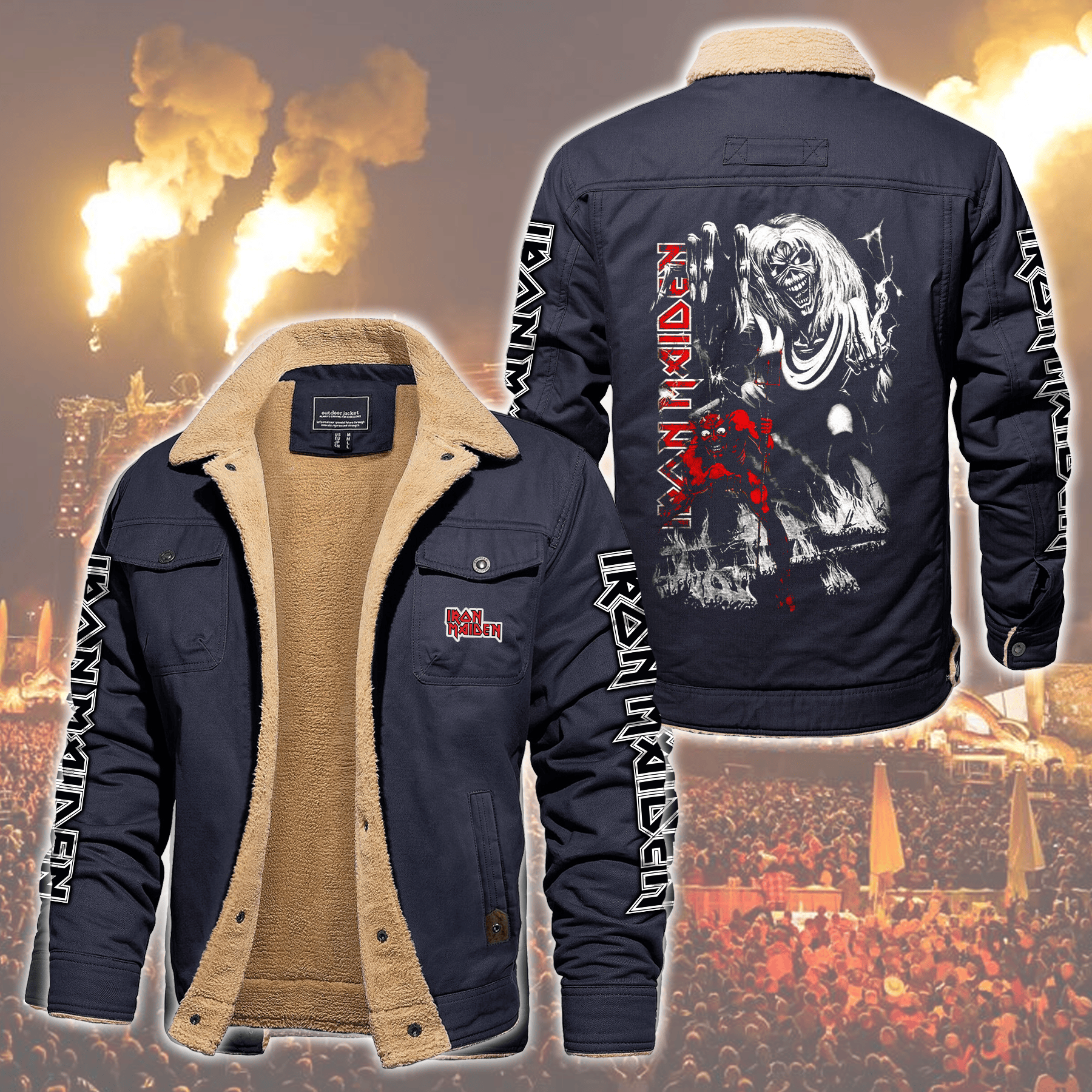 Iron Maiden Music Style Fleece Thermal Cotton Jacket For Fans