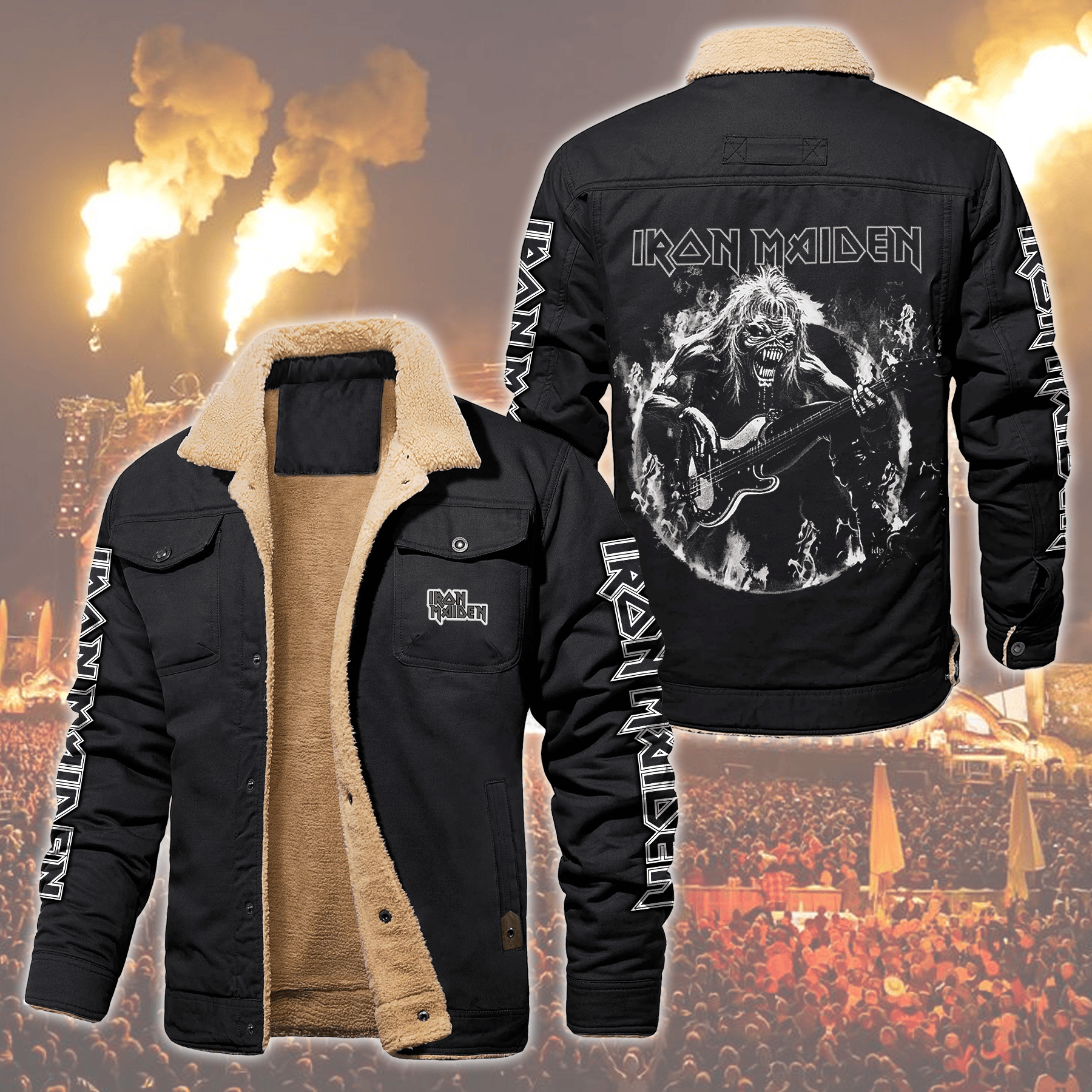 Iron Maiden Music Style Fleece Thermal Cotton Jacket For Fans