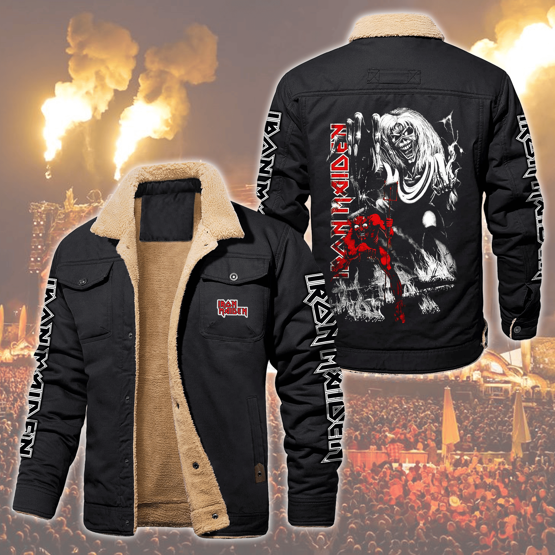 Iron Maiden Music Style Fleece Thermal Cotton Jacket For Fans