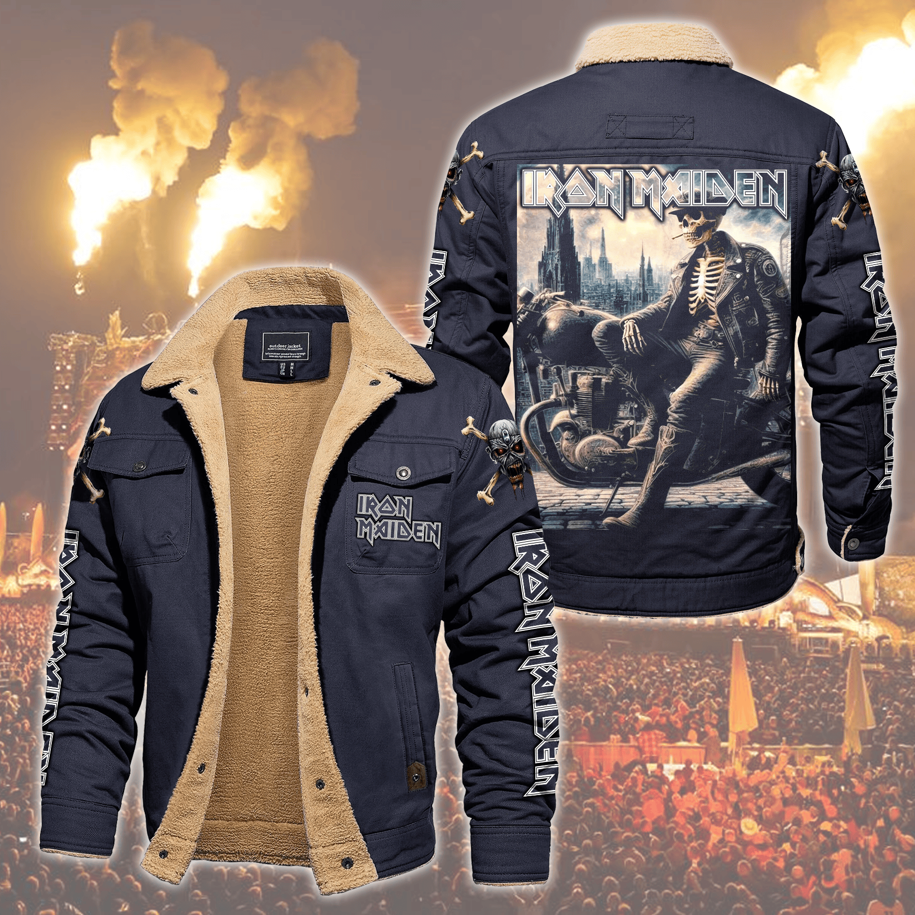 Iron Maiden Music Style Fleece Thermal Cotton Jacket For Fans