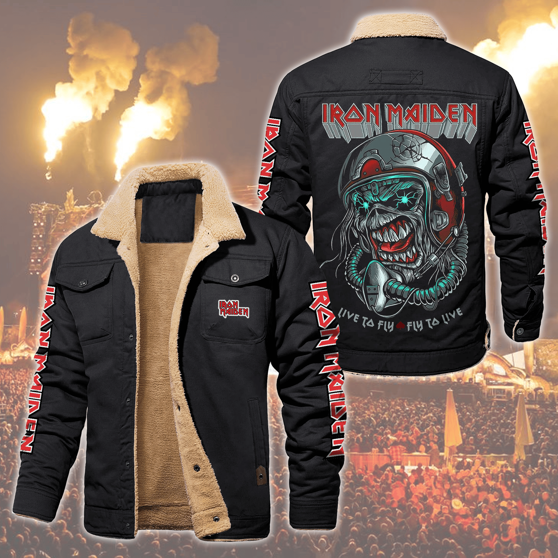 Iron Maiden Music Style Fleece Thermal Cotton Jacket For Fans