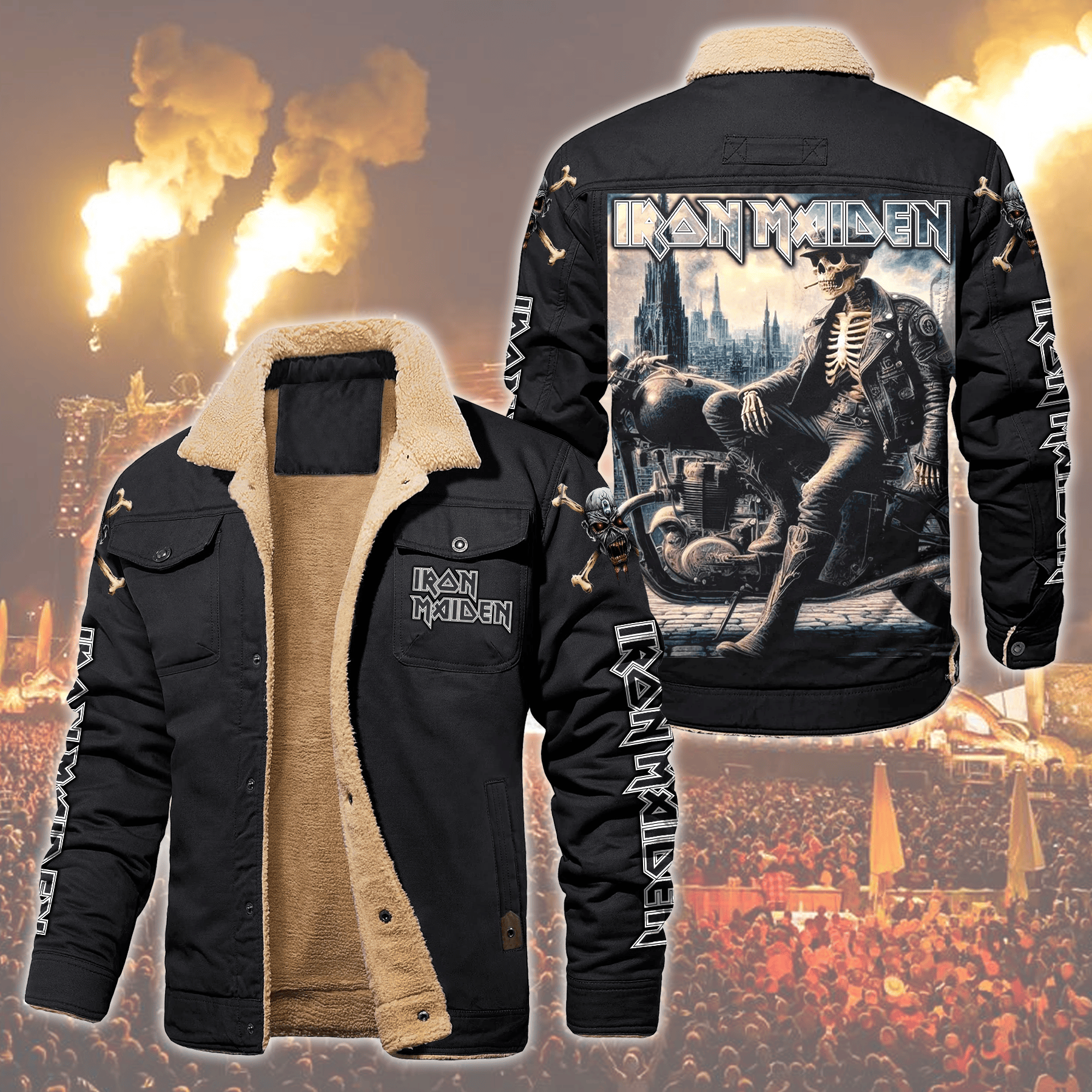 Iron Maiden Music Style Fleece Thermal Cotton Jacket For Fans