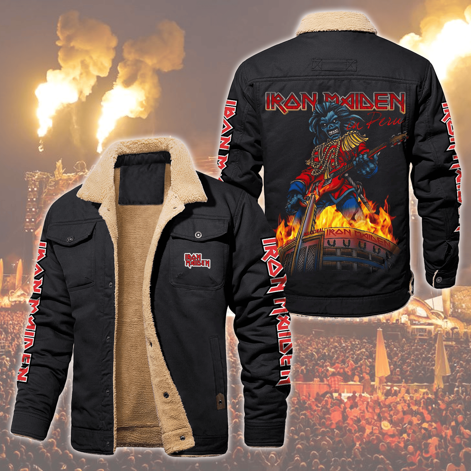 Iron Maiden Music Style Fleece Thermal Cotton Jacket For Fans
