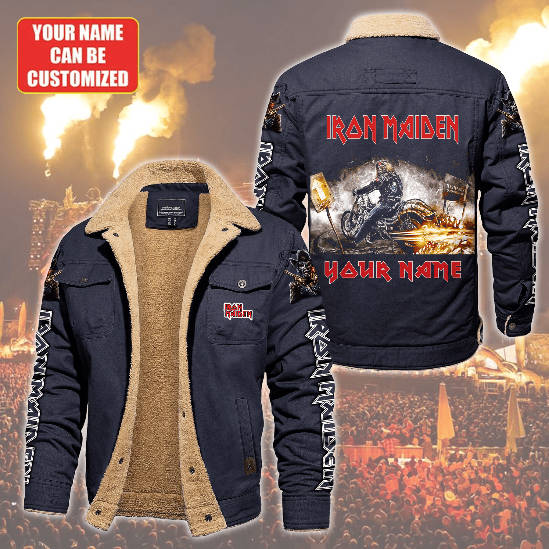 Iron Maiden Music Style Fleece Thermal Cotton Jacket For Fans