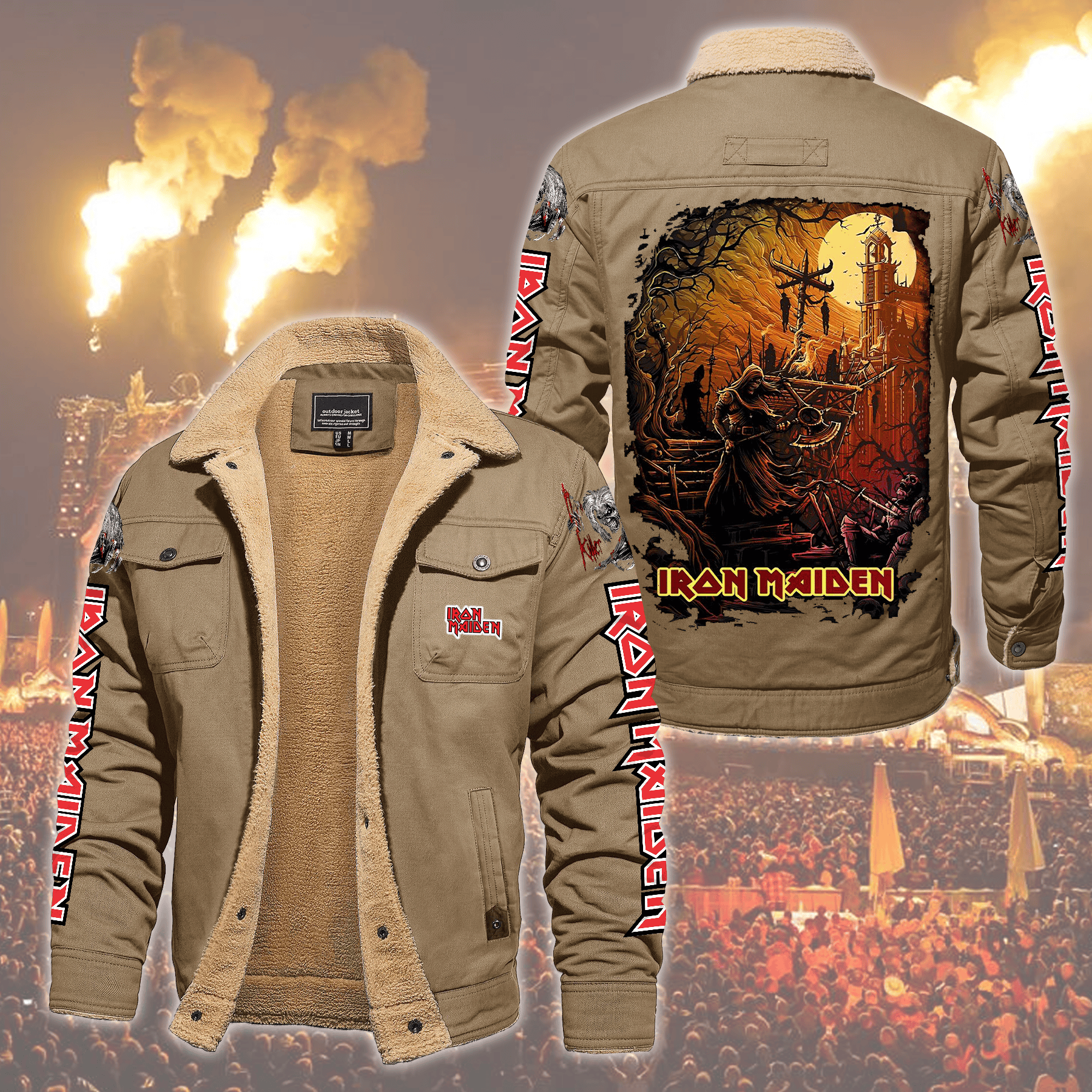 Iron Maiden Music Style Fleece Thermal Cotton Jacket For Fans