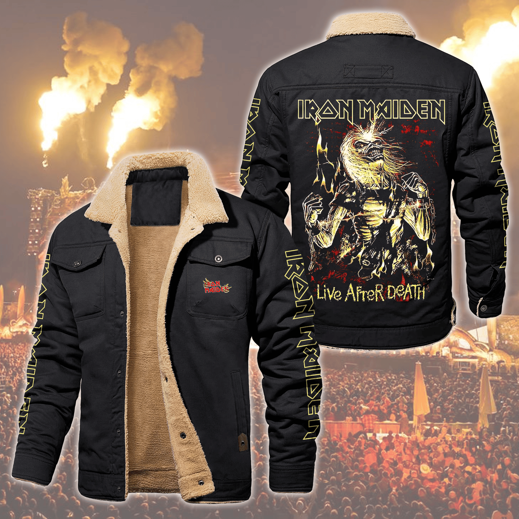 Iron Maiden Music Style Fleece Thermal Cotton Jacket For Fans