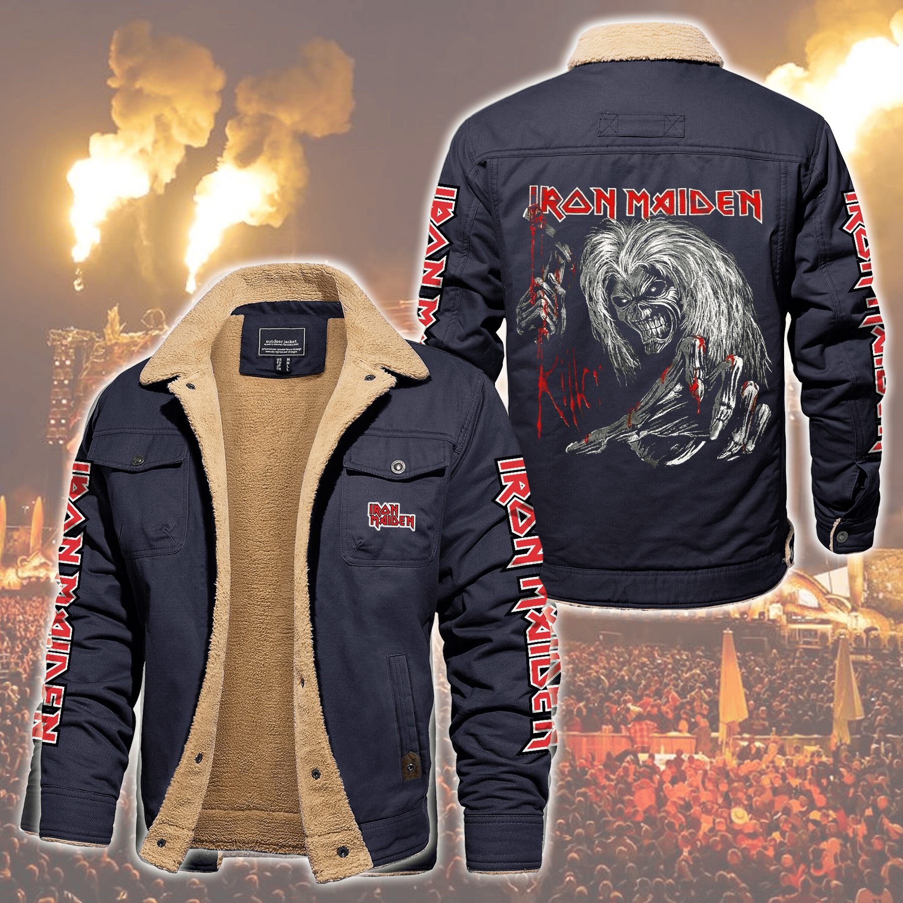 Iron Maiden Music Style Fleece Thermal Cotton Jacket For Fans
