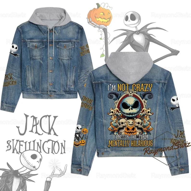 Jack Skellington Movies Style Hooded Denim Jacket For Fans