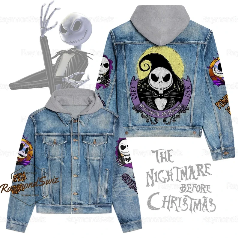 Jack Skellington Movies Style Hooded Denim Jacket For Fans