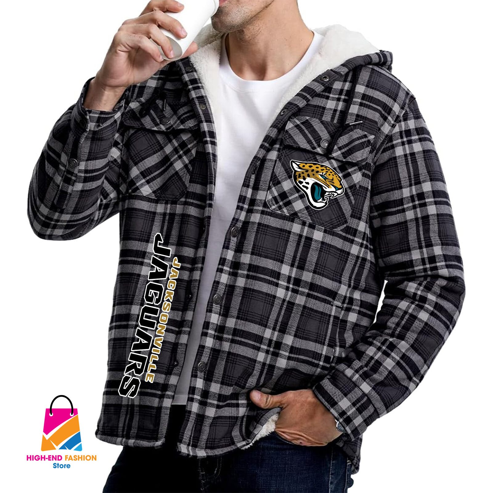 Jacksonville Jaguars NFL Style Zip Fleece Flannel Jacket For Fans
