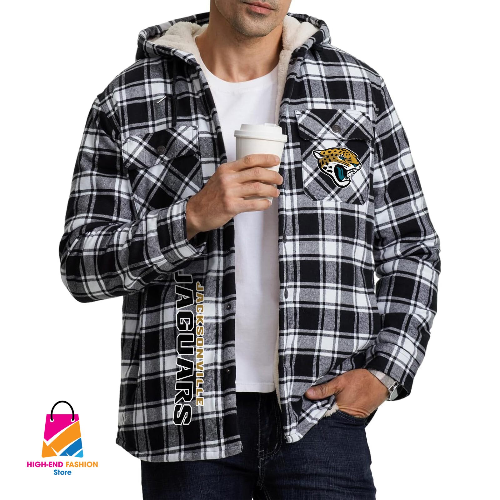 Jacksonville Jaguars NFL Style Zip Fleece Flannel Jacket For Fans