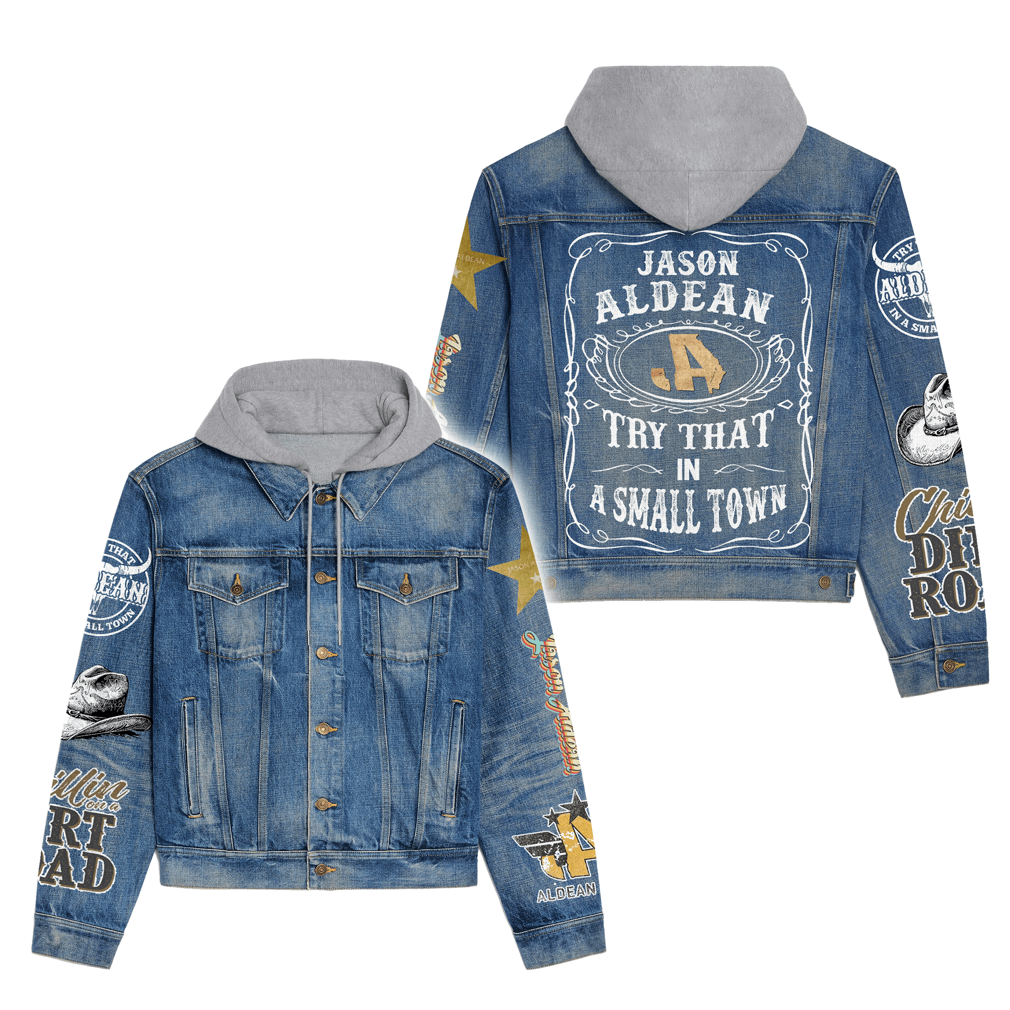 Jason Aldean Music Style Hooded Denim Jacket For Fans