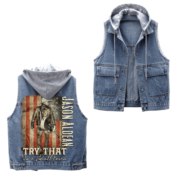 Jason Aldean Music Style Hooded Sleeveless Denim Jacket For Fans