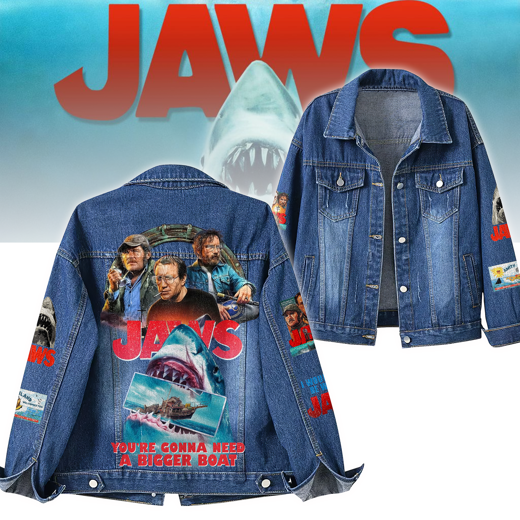Jaws Movies Denim Jacket Gift For Fans