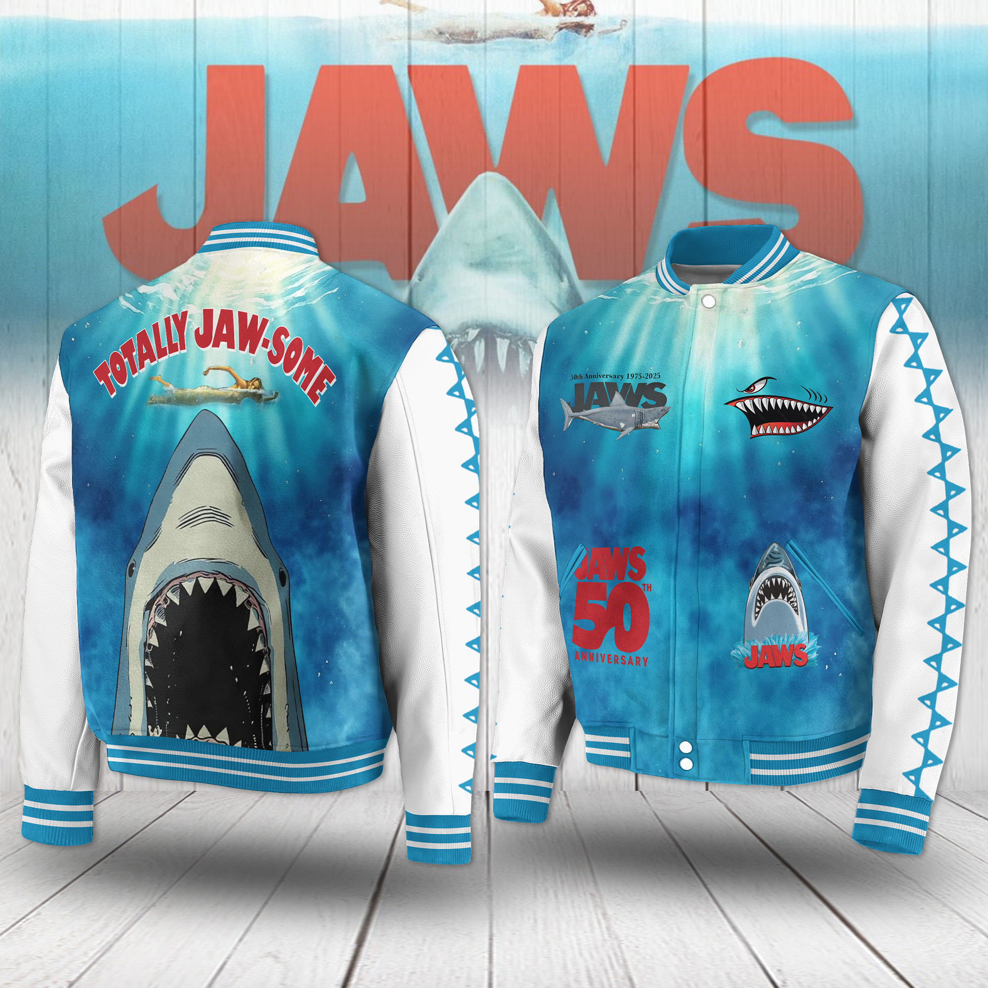 Jaws Movies Style Baseball Jacket