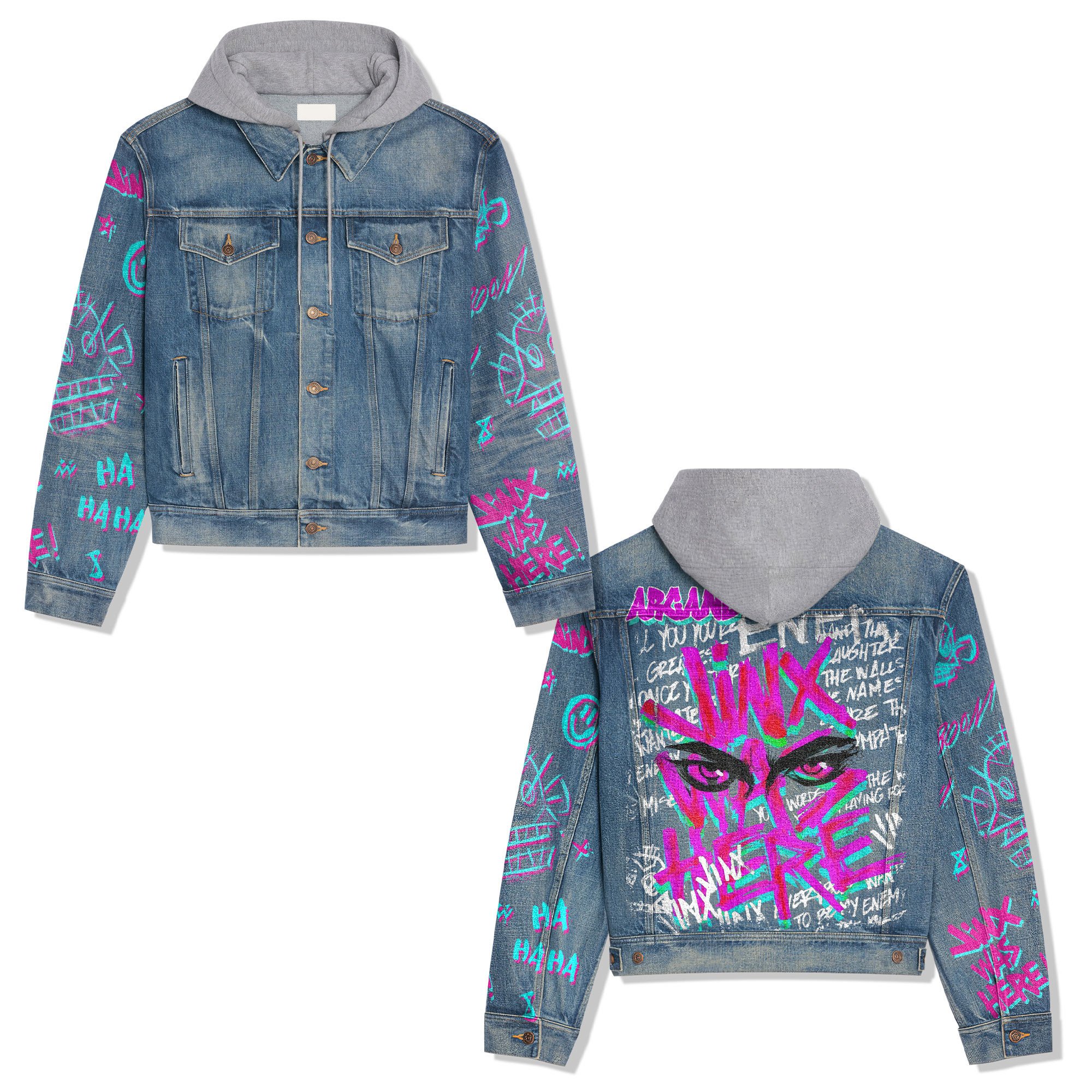 Jinx Arcane Games Style Hooded Denim Jacket For Fans